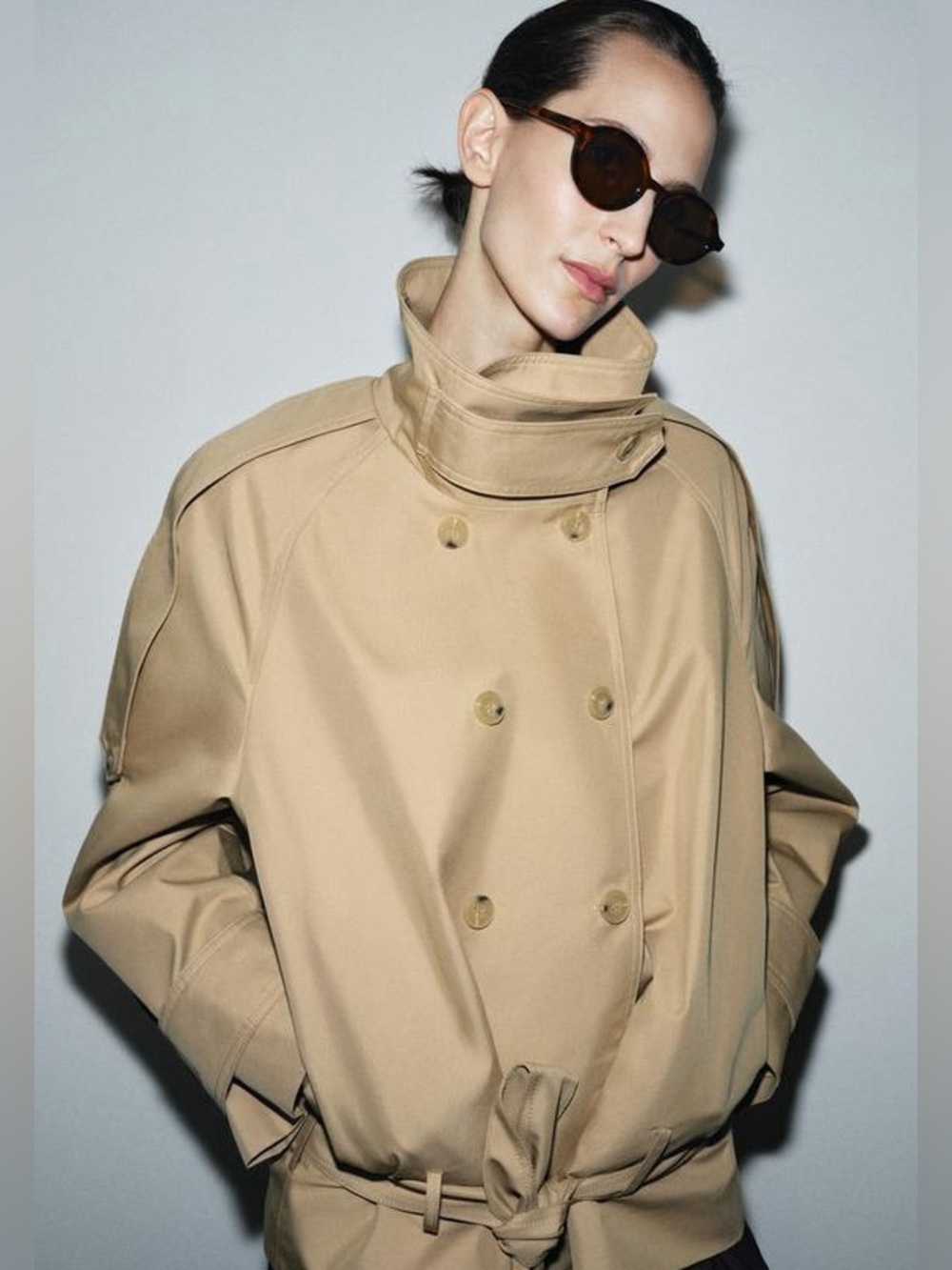 Zara Funnel Neck Short Trench Coat size medium New!